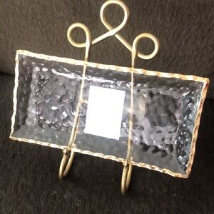 Gold Scalloped Rim Glass Rectangle Tray